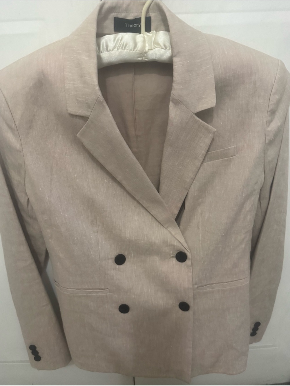 Theory Double-Breasted Beige Textured Lightweight Blazer